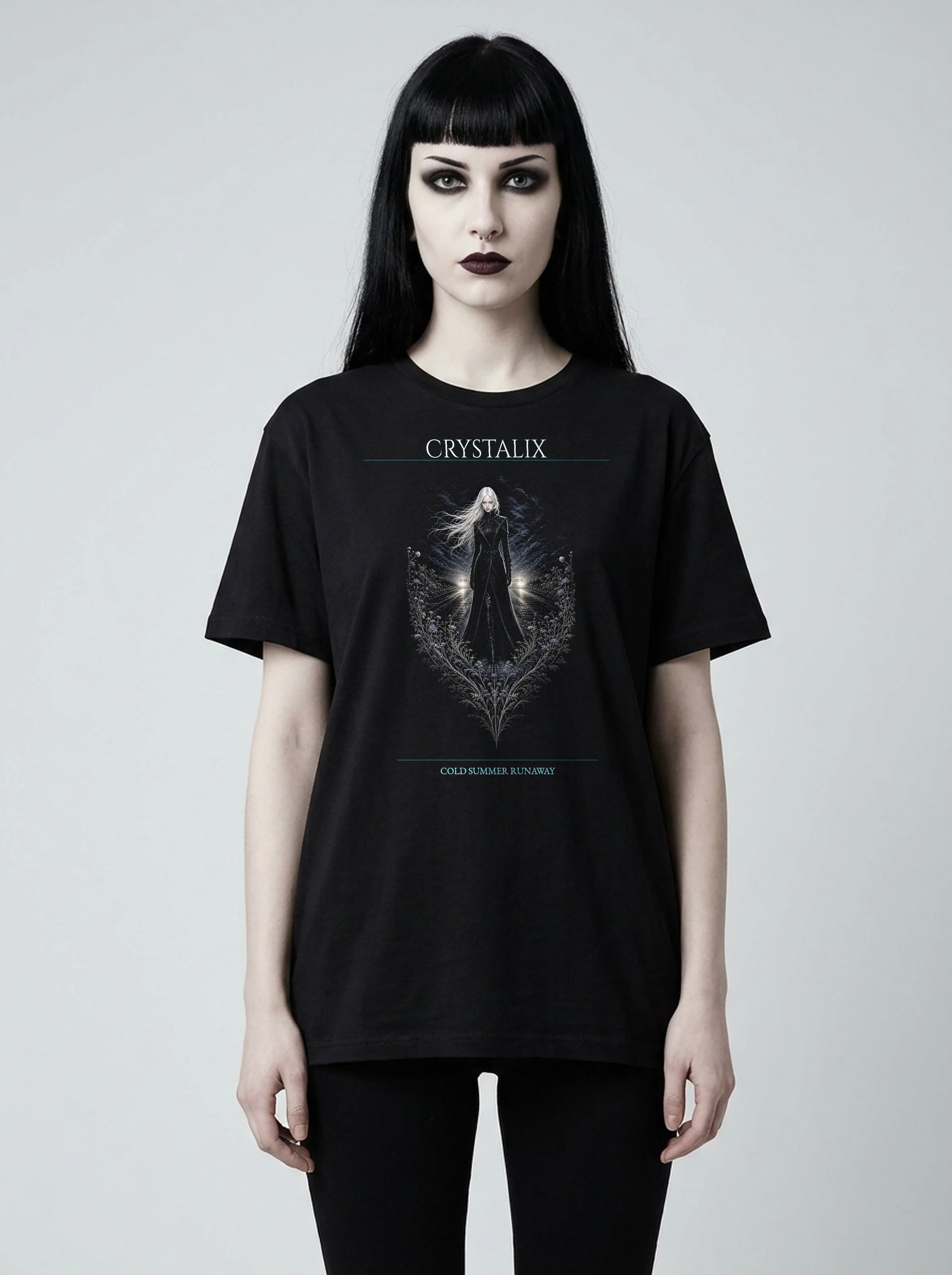 Crystalix T-Shirt: female model, front view