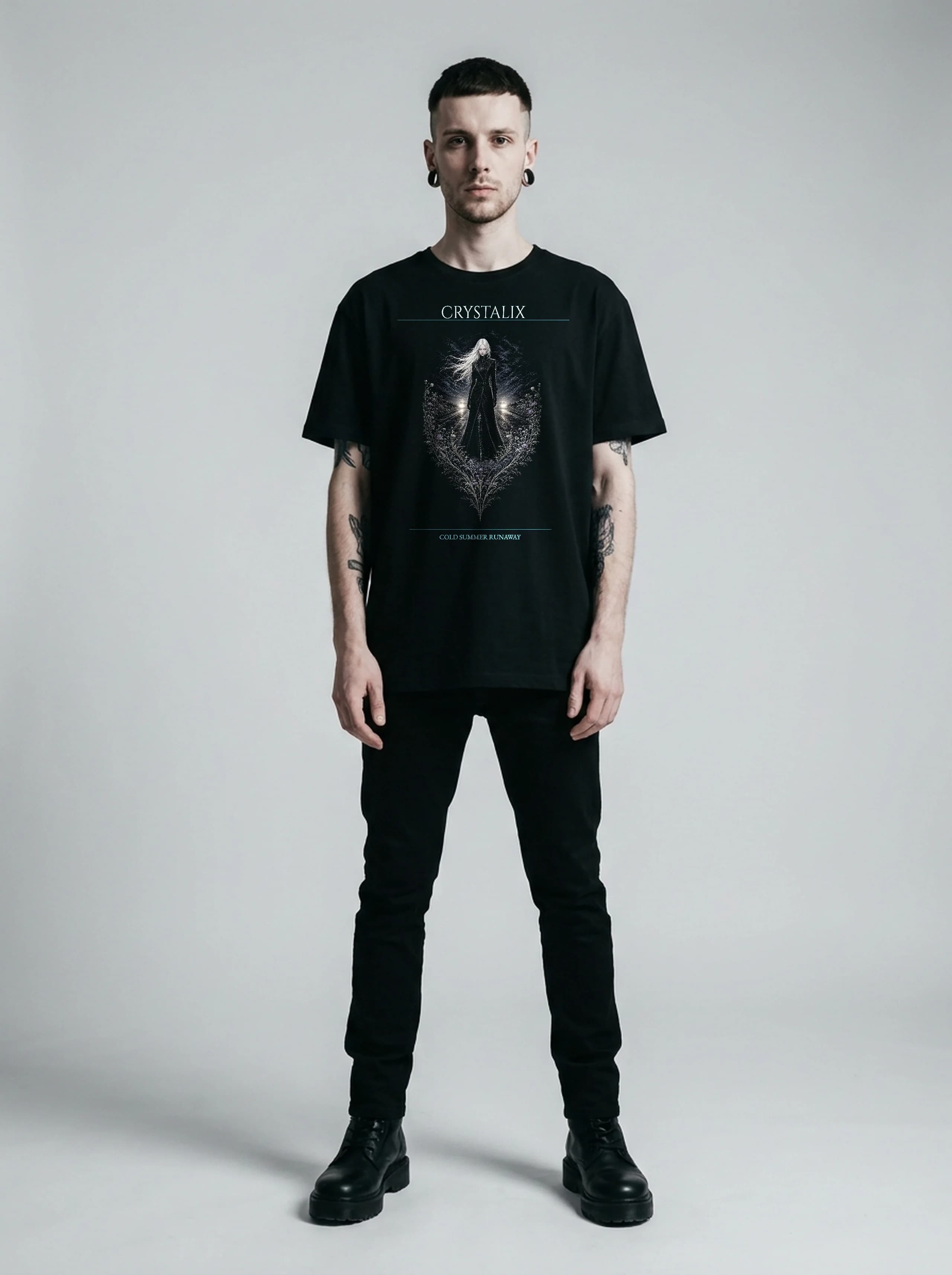Crystalix T-Shirt: male model, full length