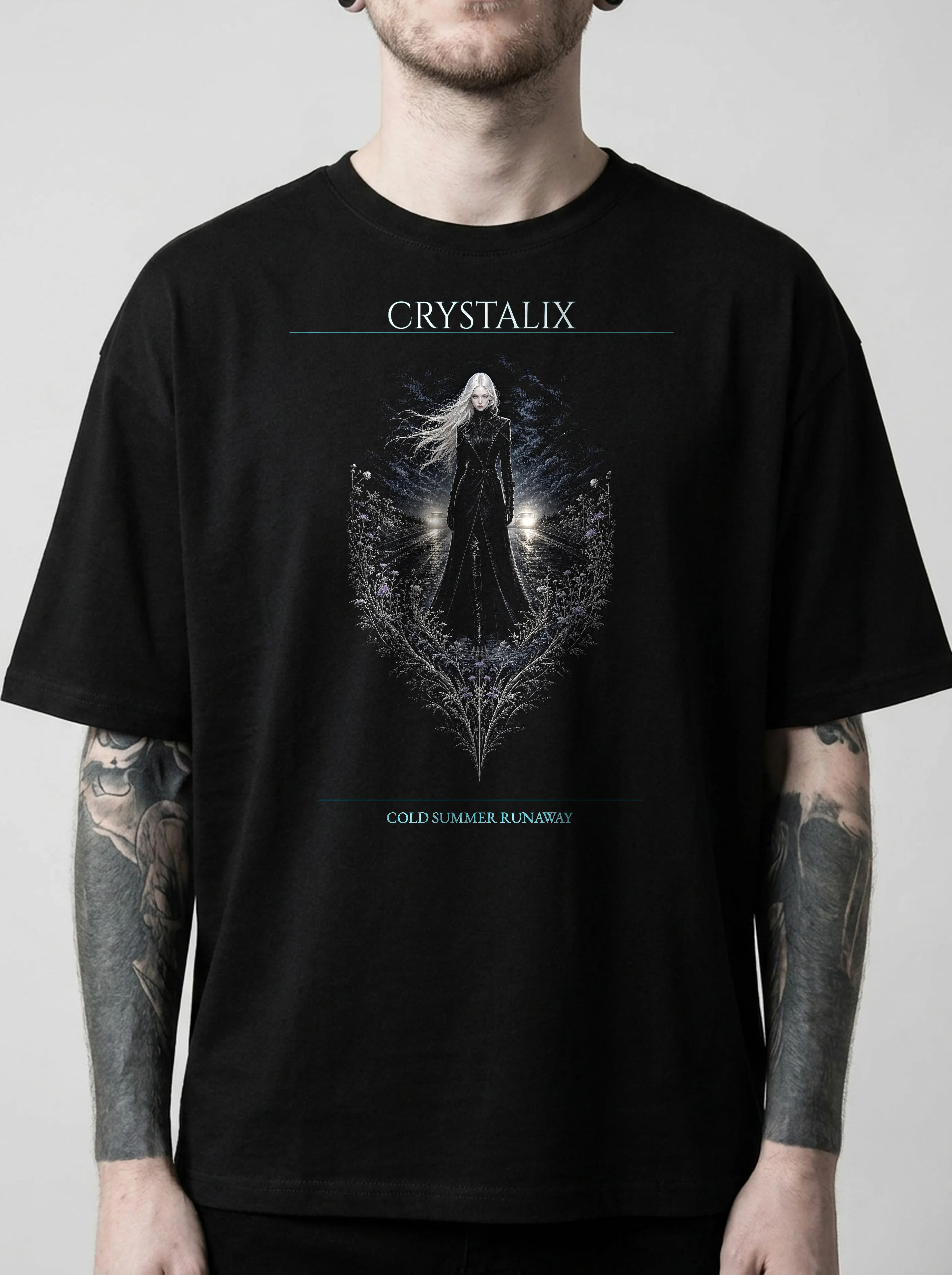 Crystalix T-Shirt: male model, chest detail