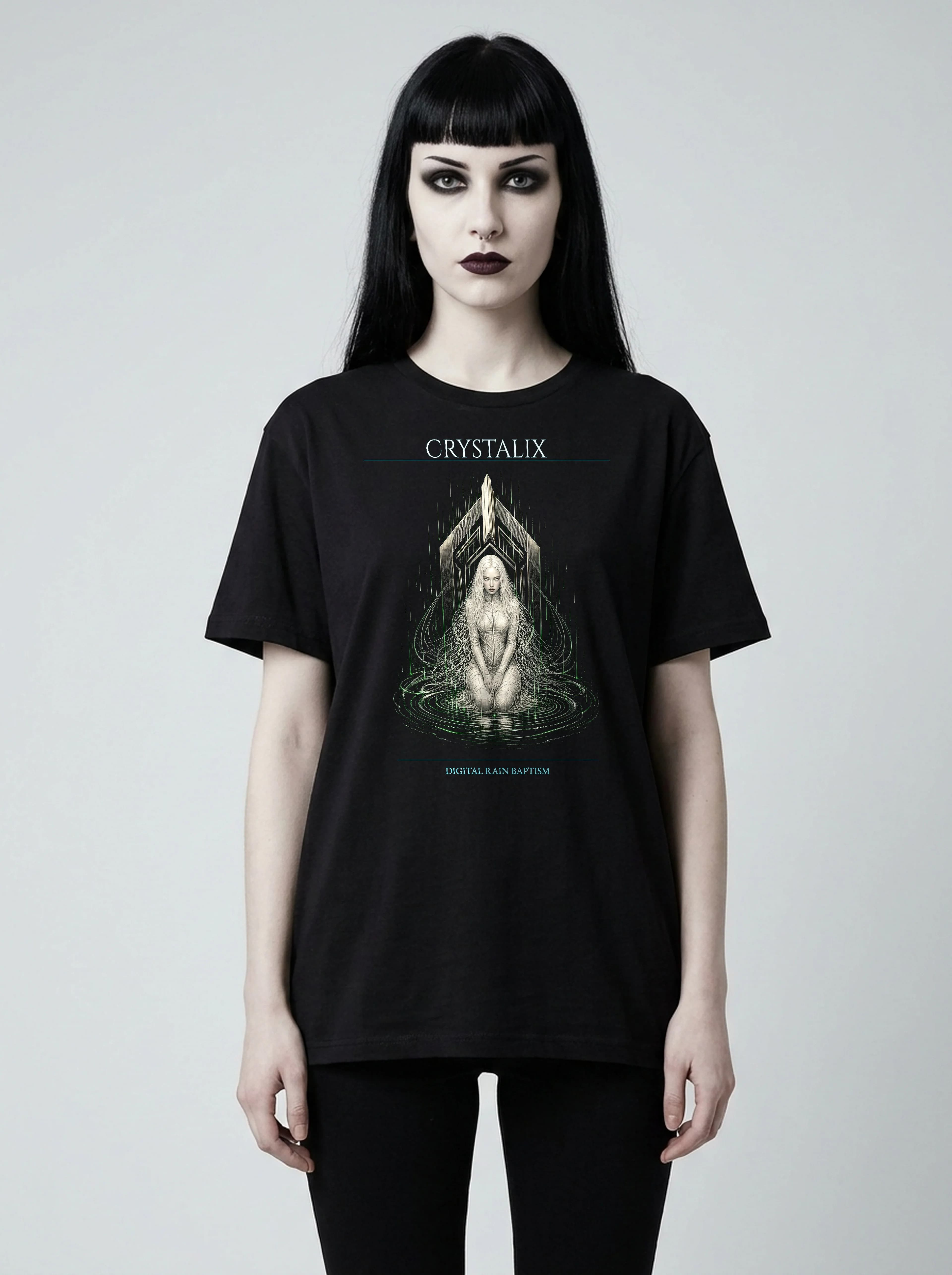 Crystalix T-Shirt: female model, front view