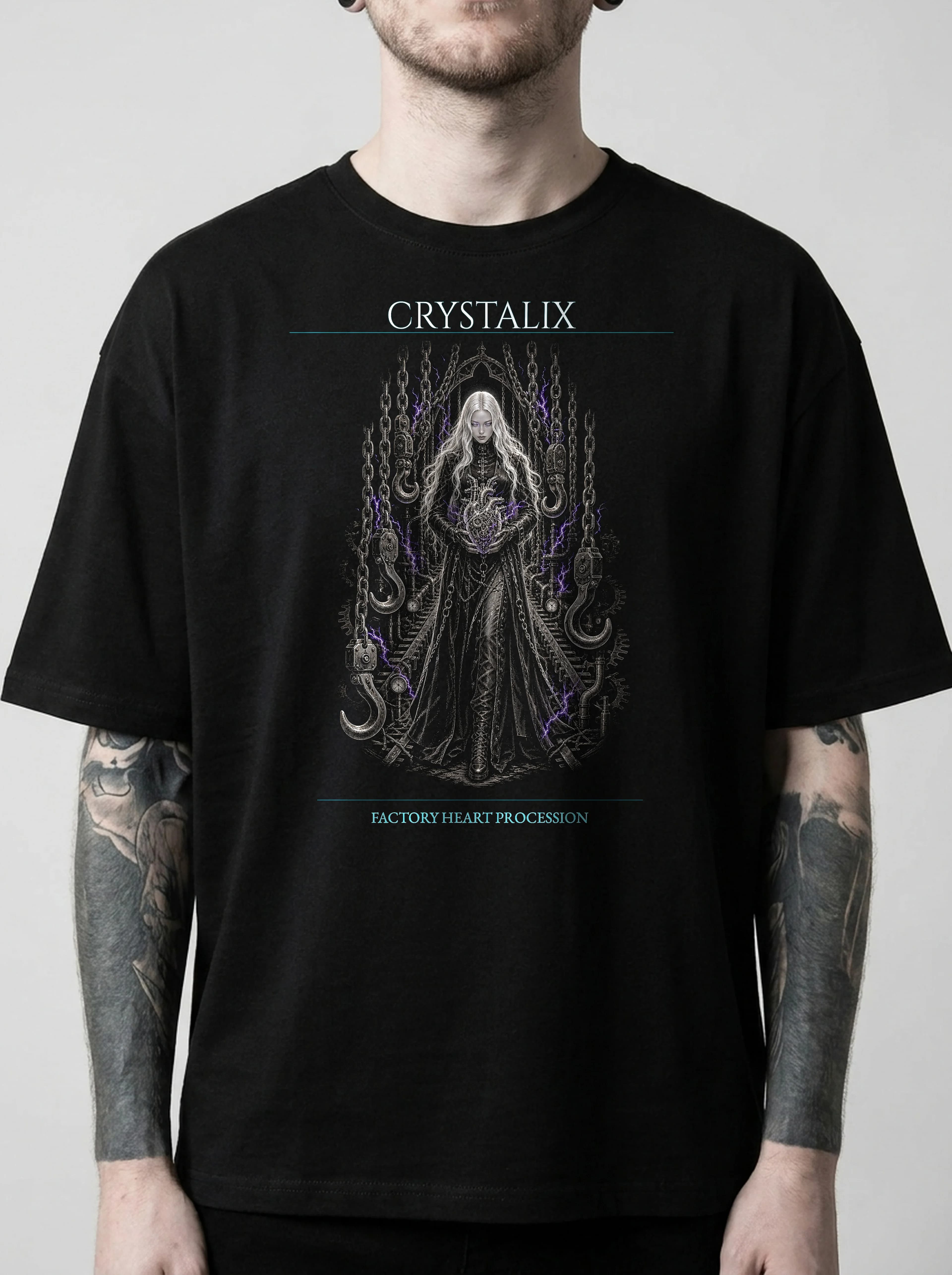 Crystalix T-Shirt: male model, chest detail