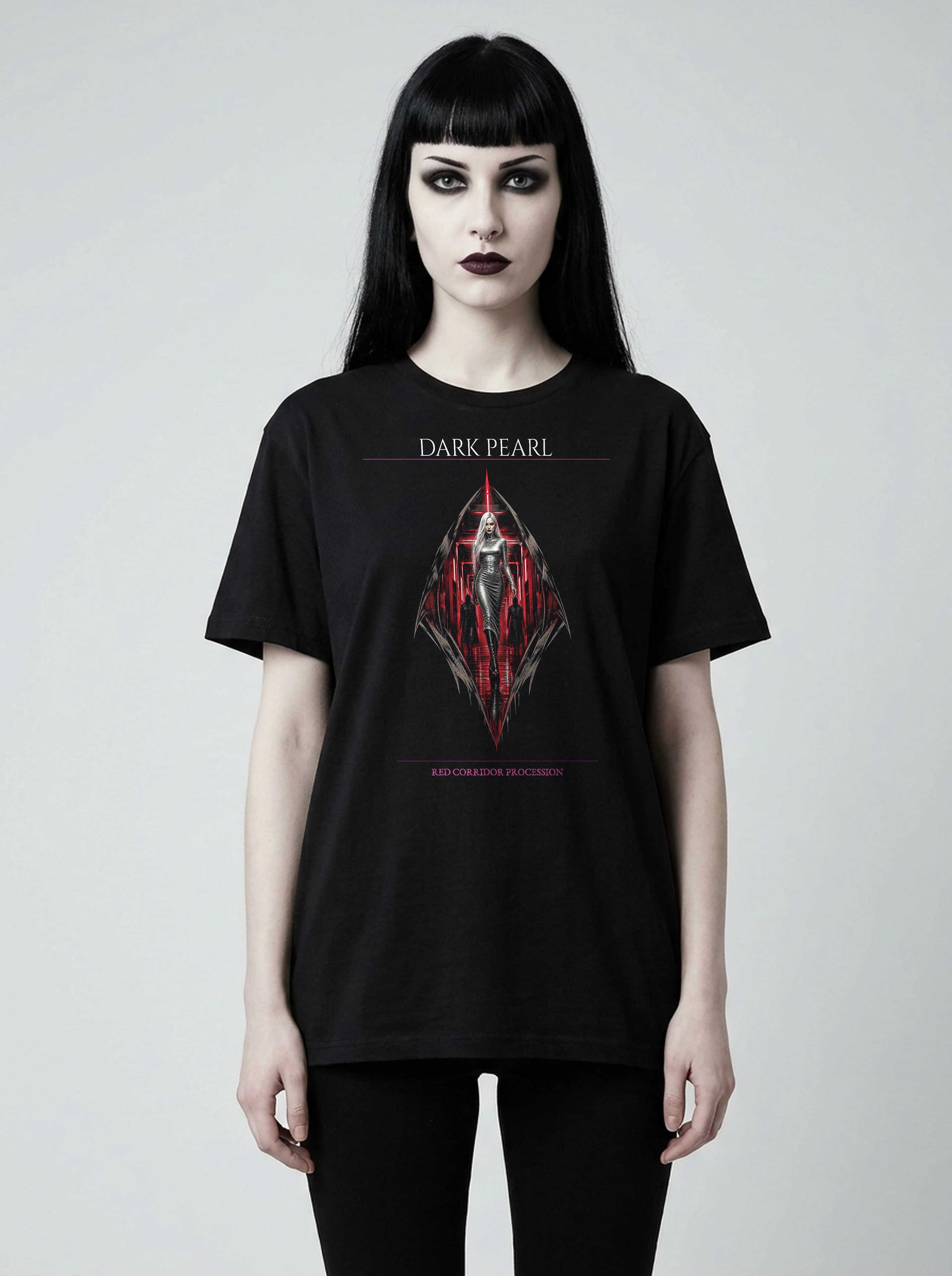 Dark Pearl T-Shirt: female model, front view