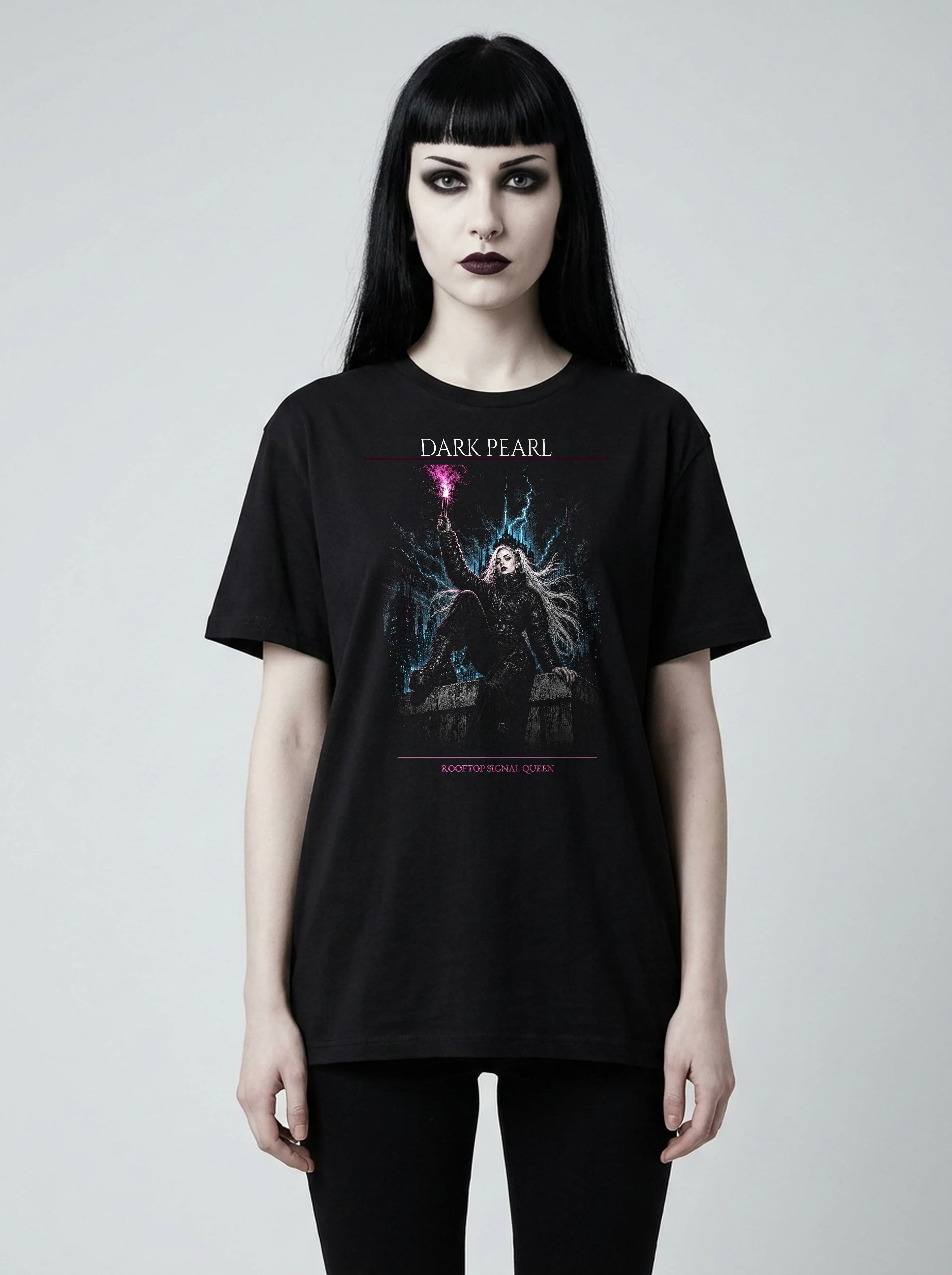 Dark Pearl T-Shirt: female model, front view