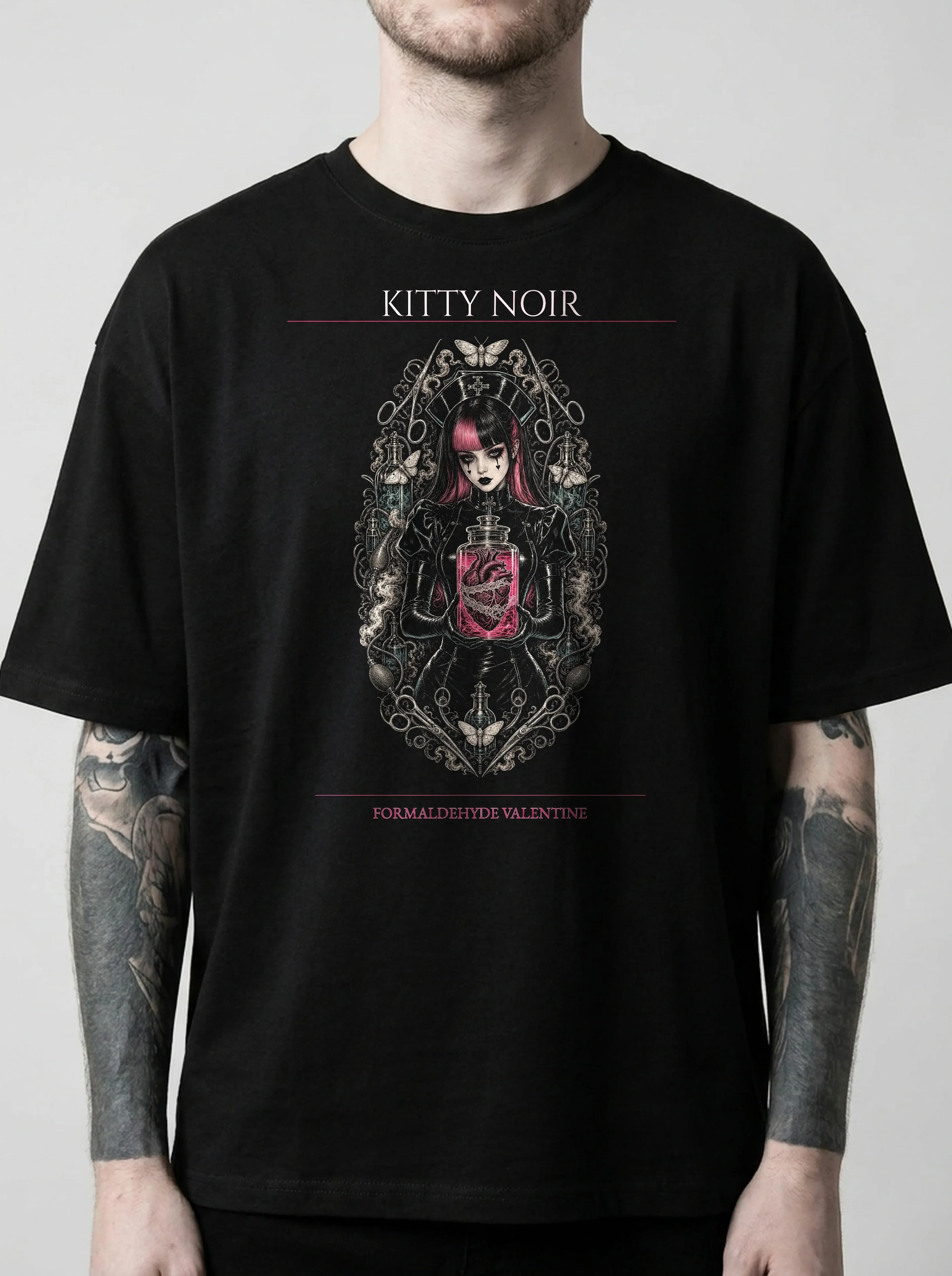 Kitty Noir T-Shirt: male model, chest detail