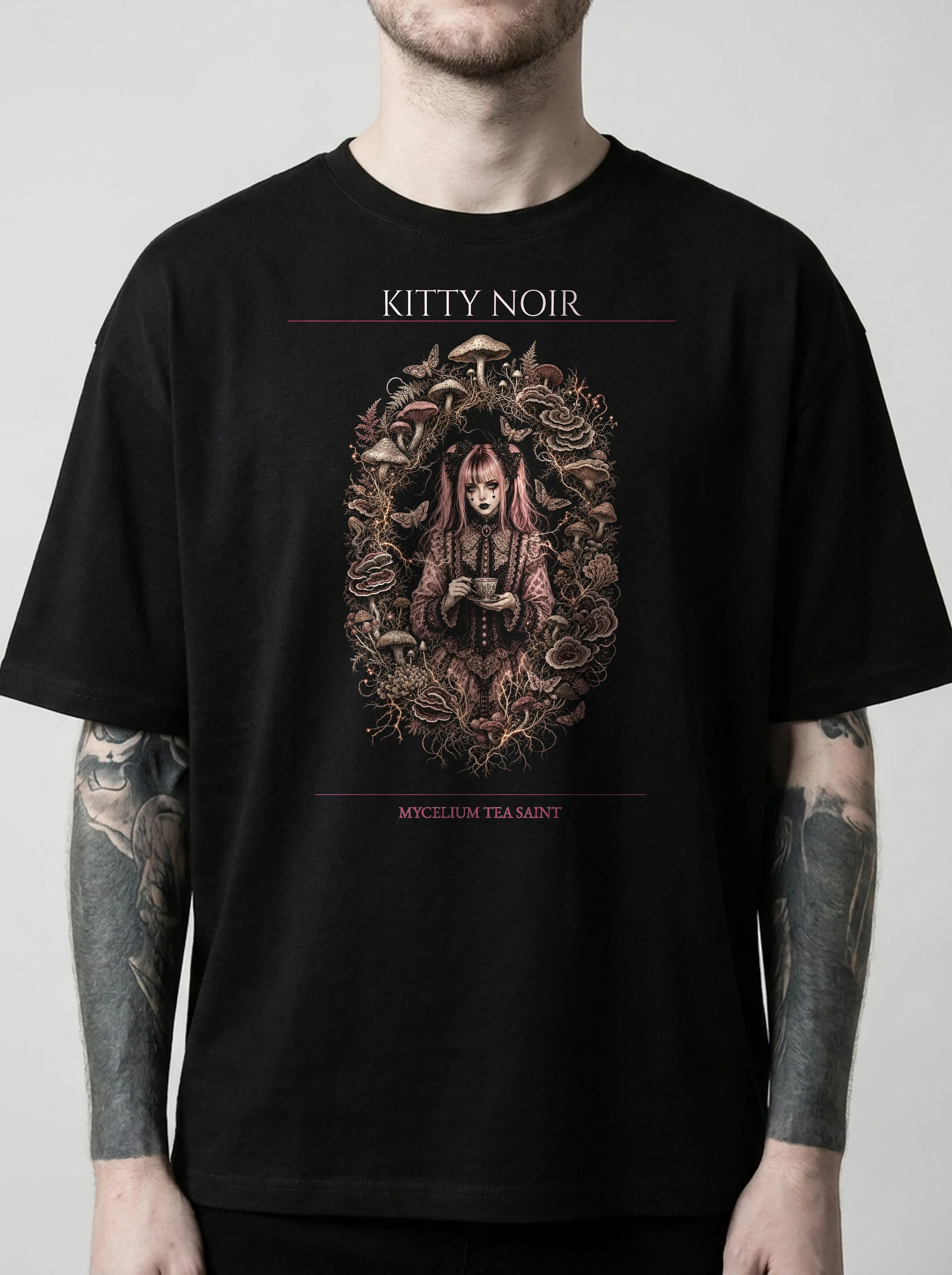 Kitty Noir T-Shirt: male model, chest detail