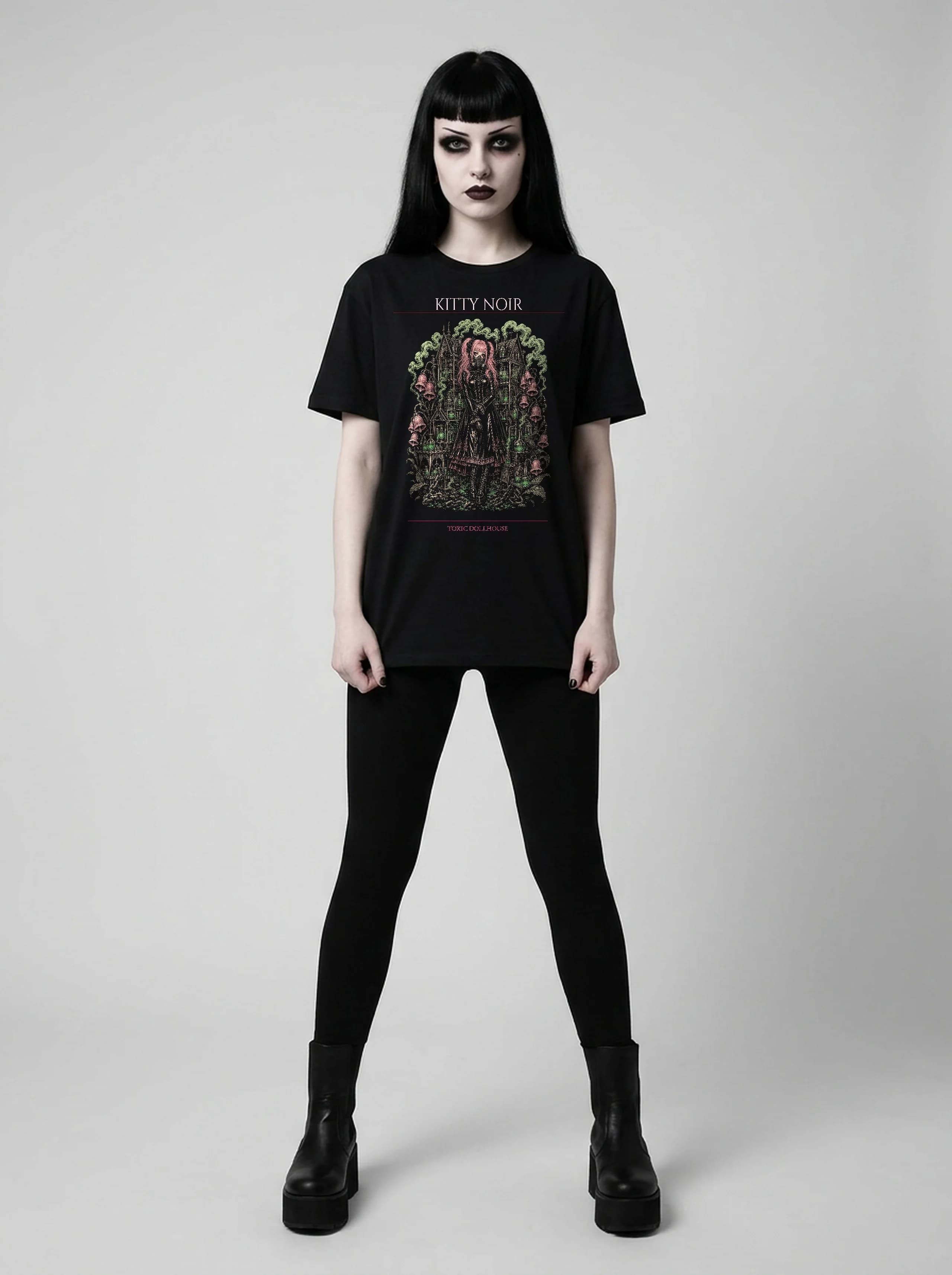 Kitty Noir T-Shirt: female model, full length
