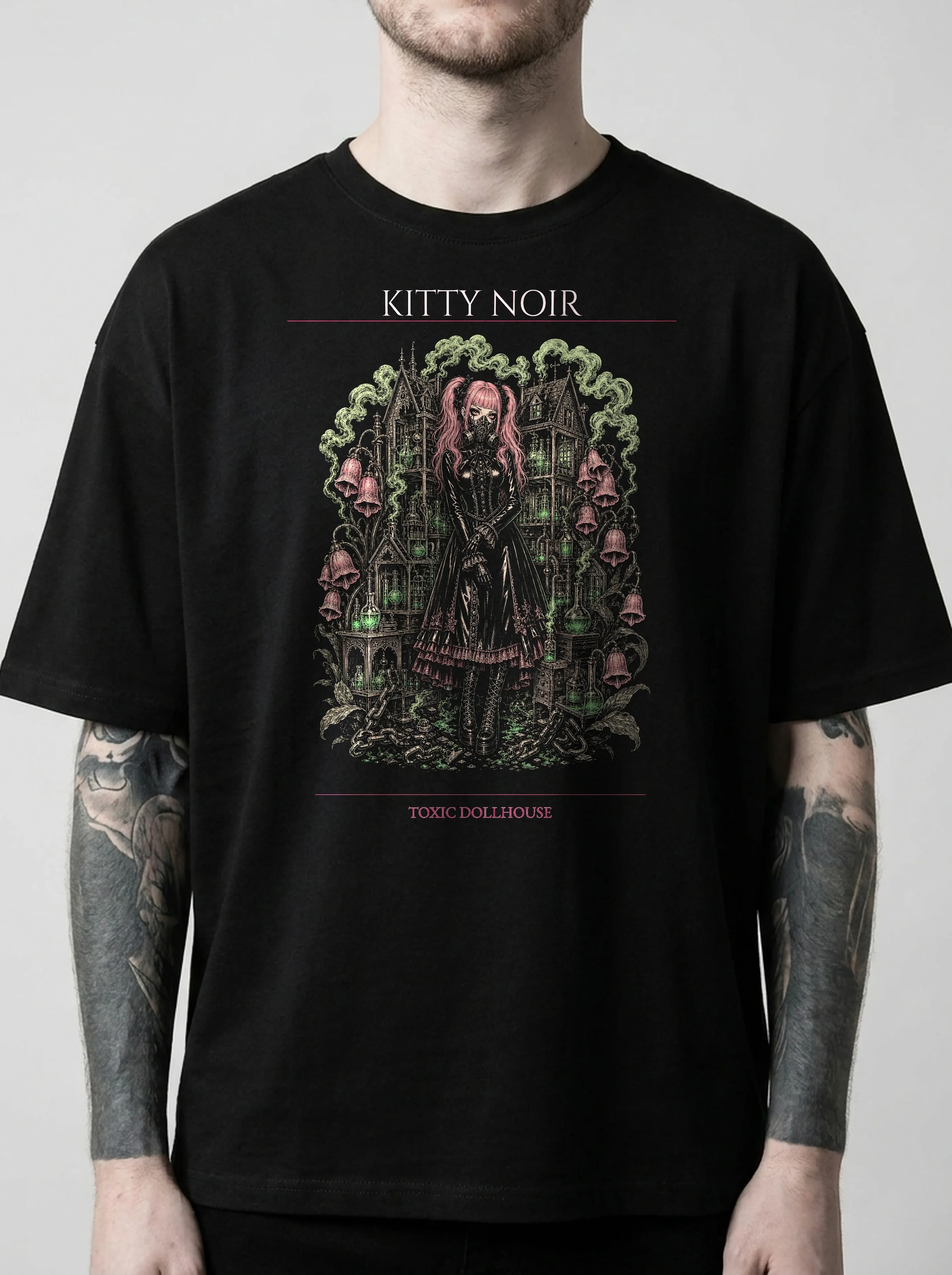 Kitty Noir T-Shirt: male model, chest detail