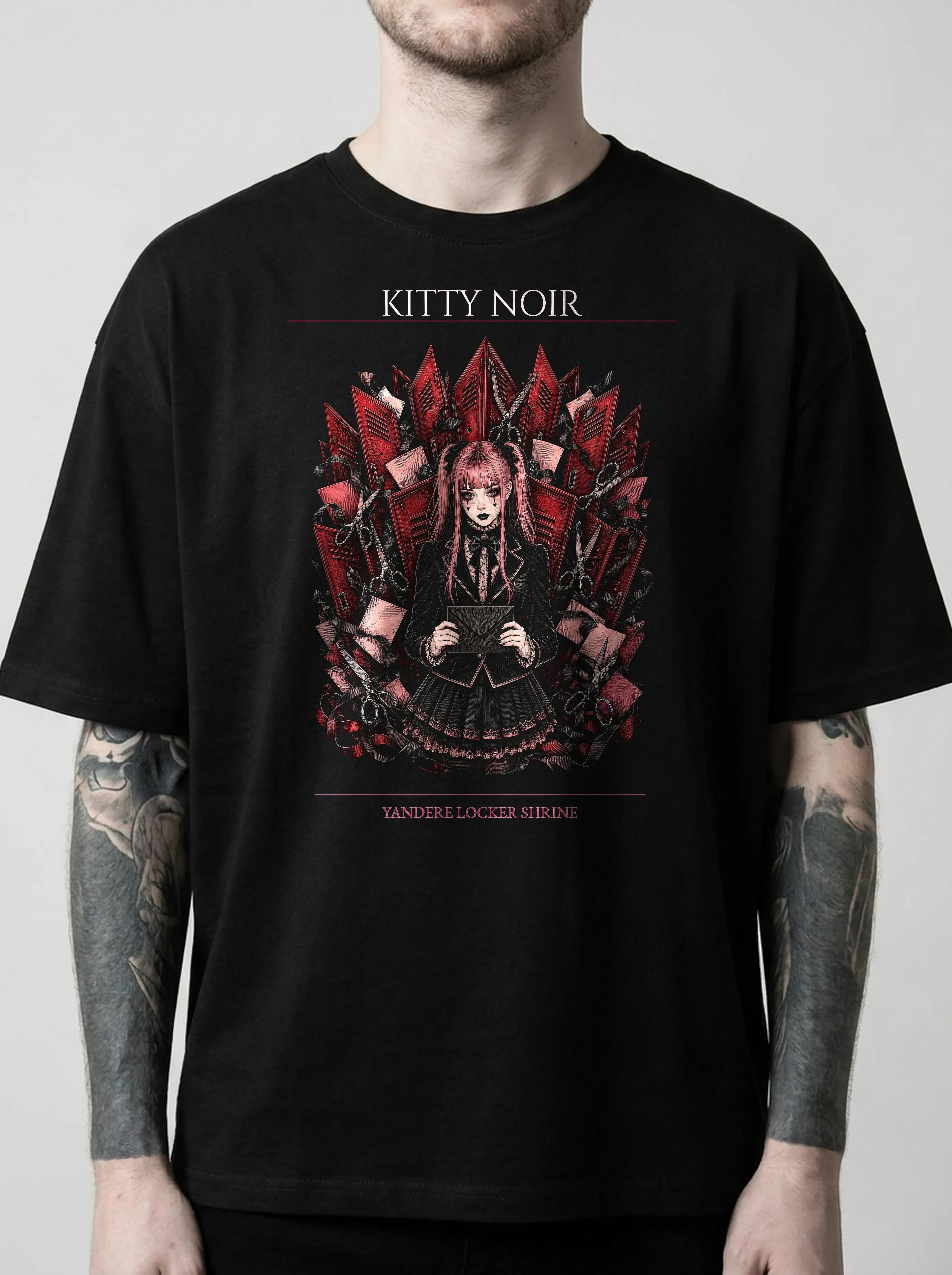 Kitty Noir T-Shirt: male model, chest detail