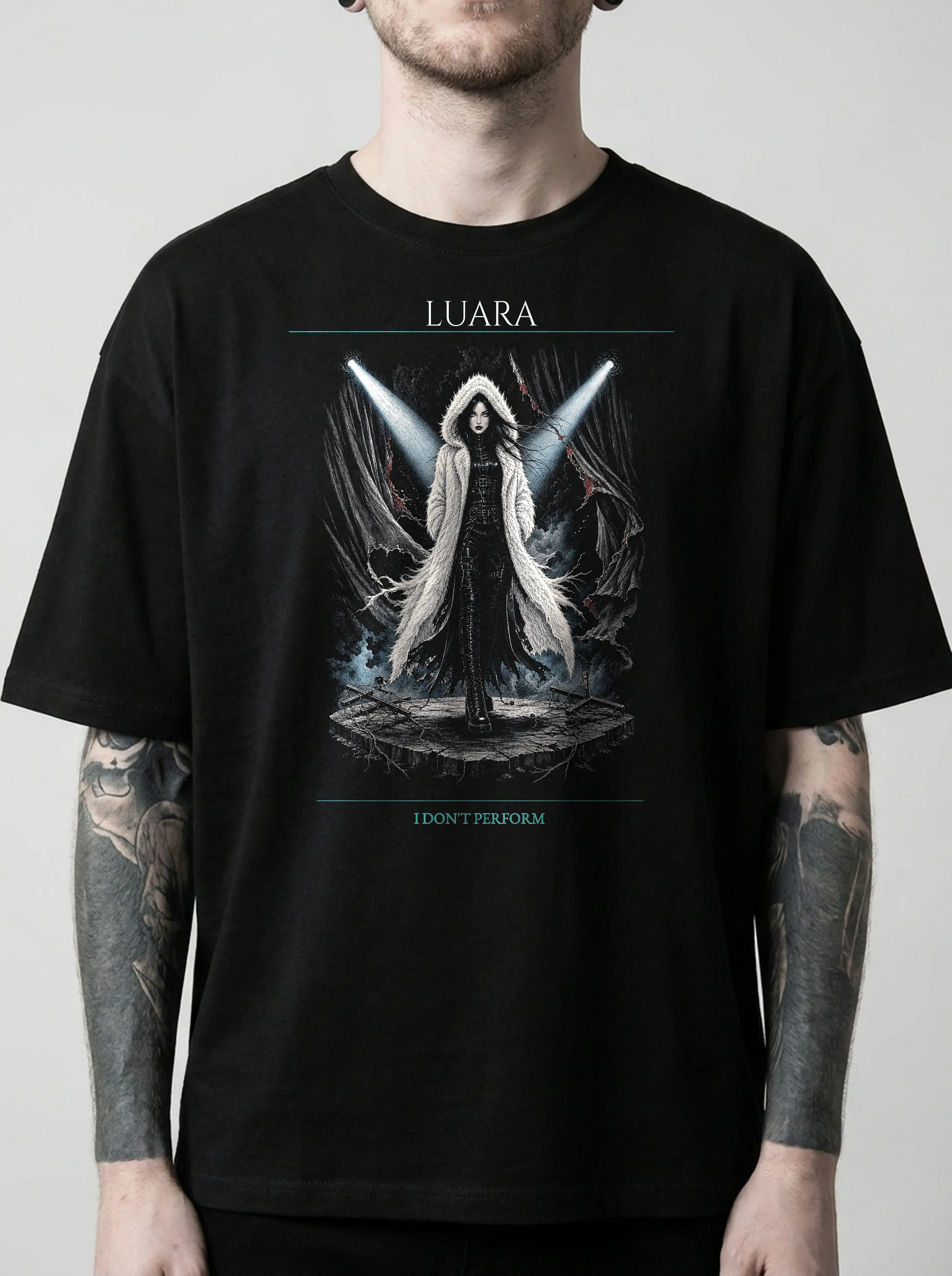 Luara T-Shirt: male model, chest detail