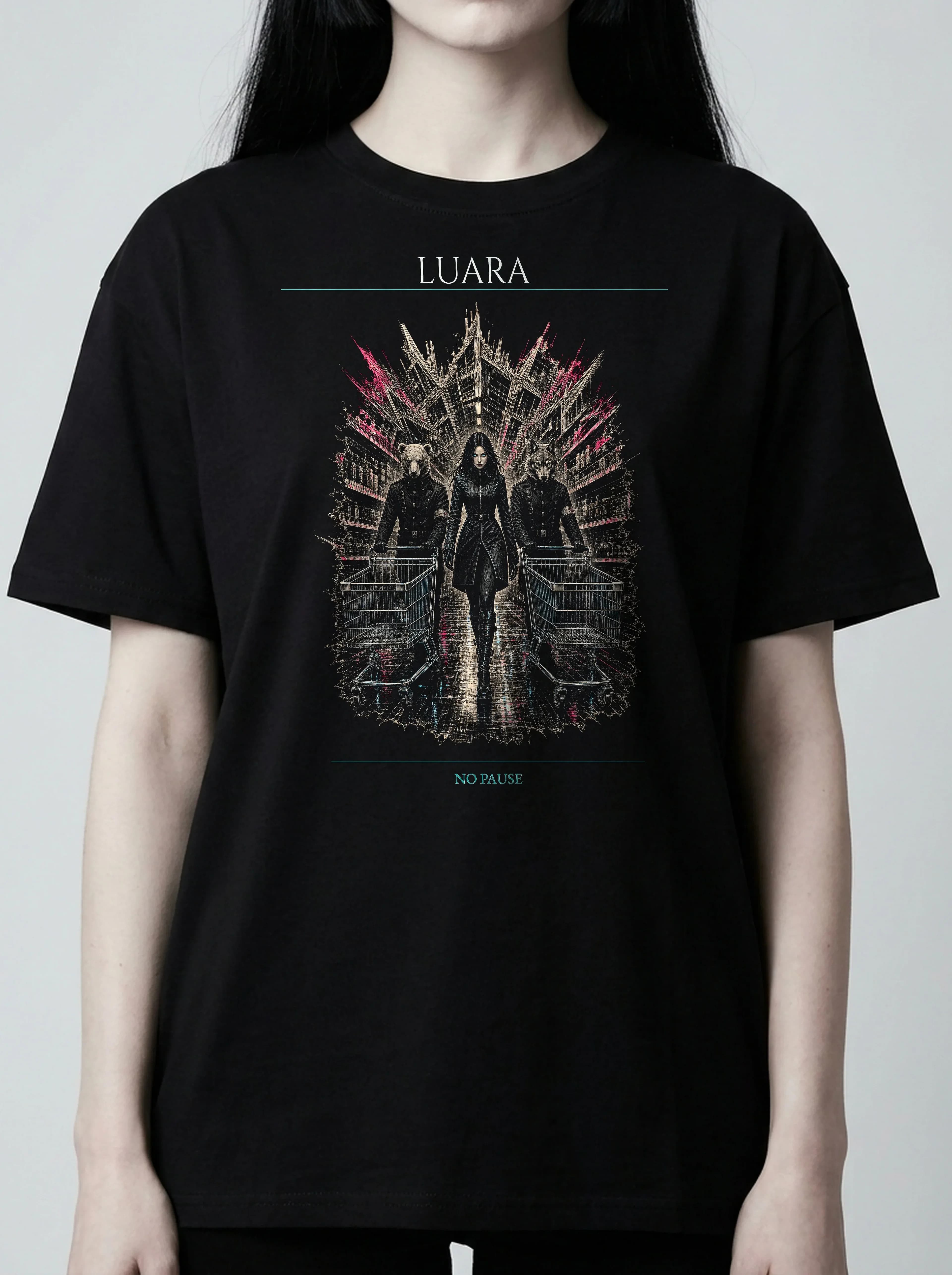 Luara T-Shirt: female model, chest detail