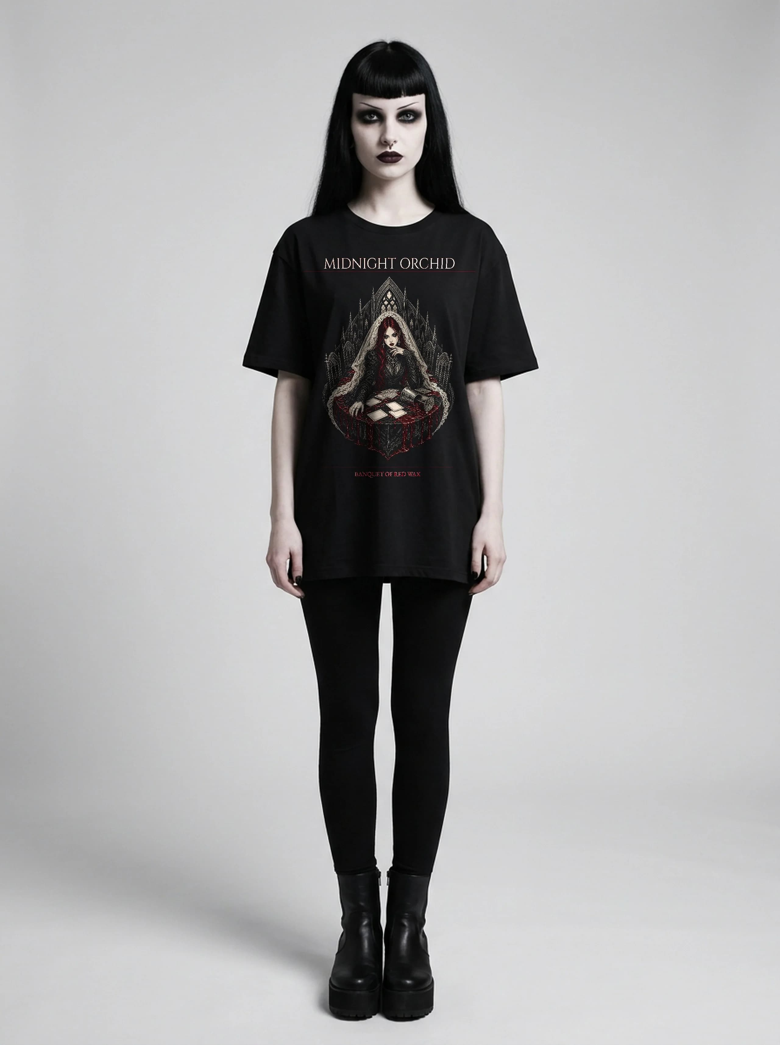 Midnight Orchid T-Shirt: female model, full length