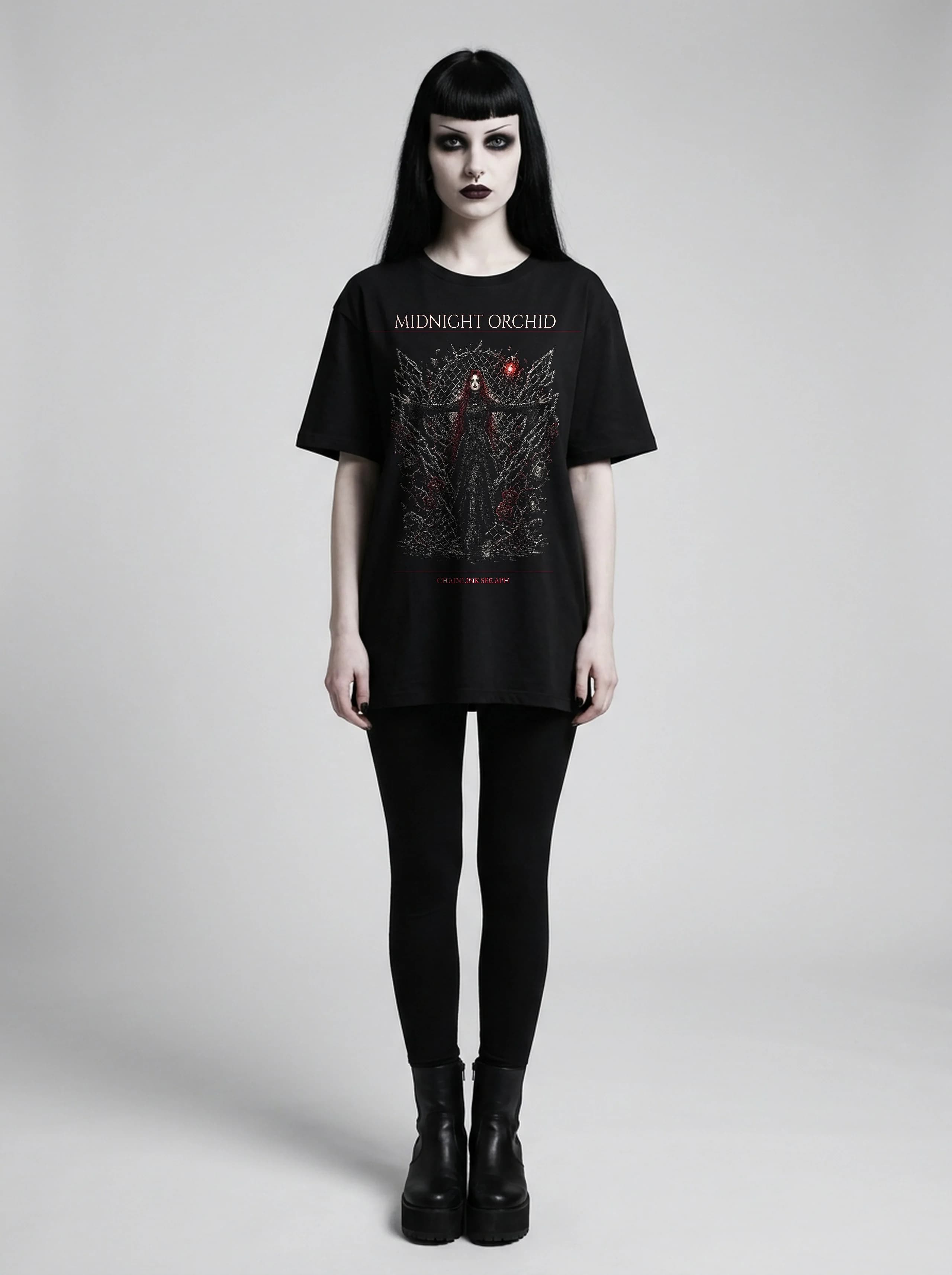 Midnight Orchid T-Shirt: female model, full length