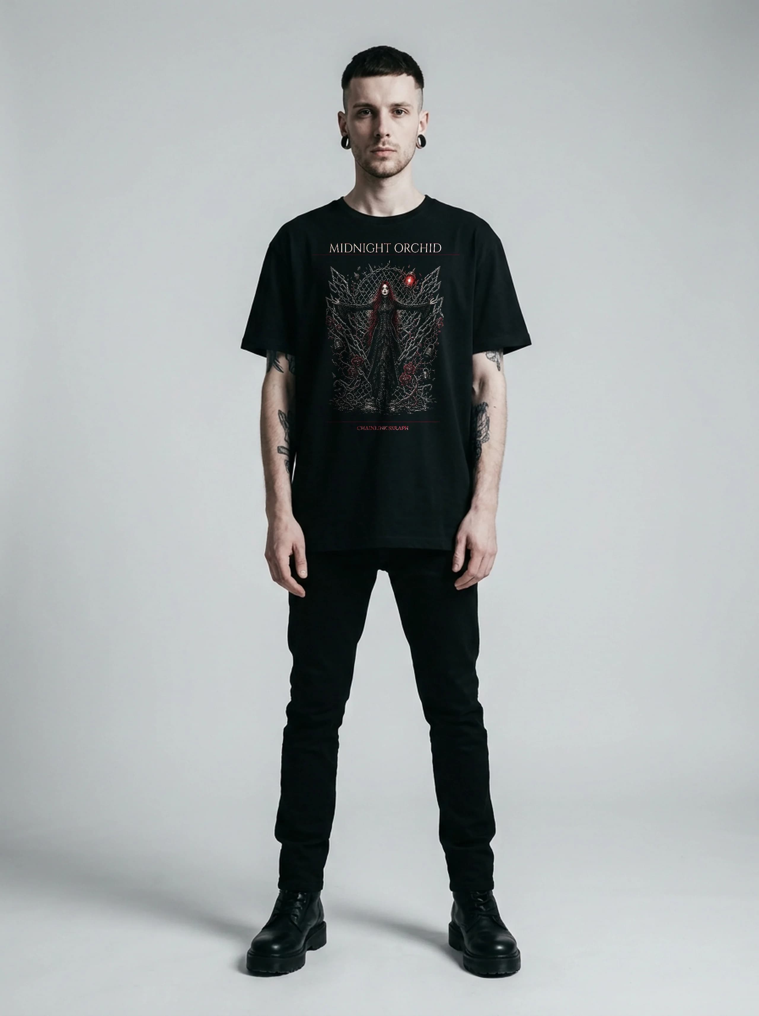 Midnight Orchid T-Shirt: male model, full length