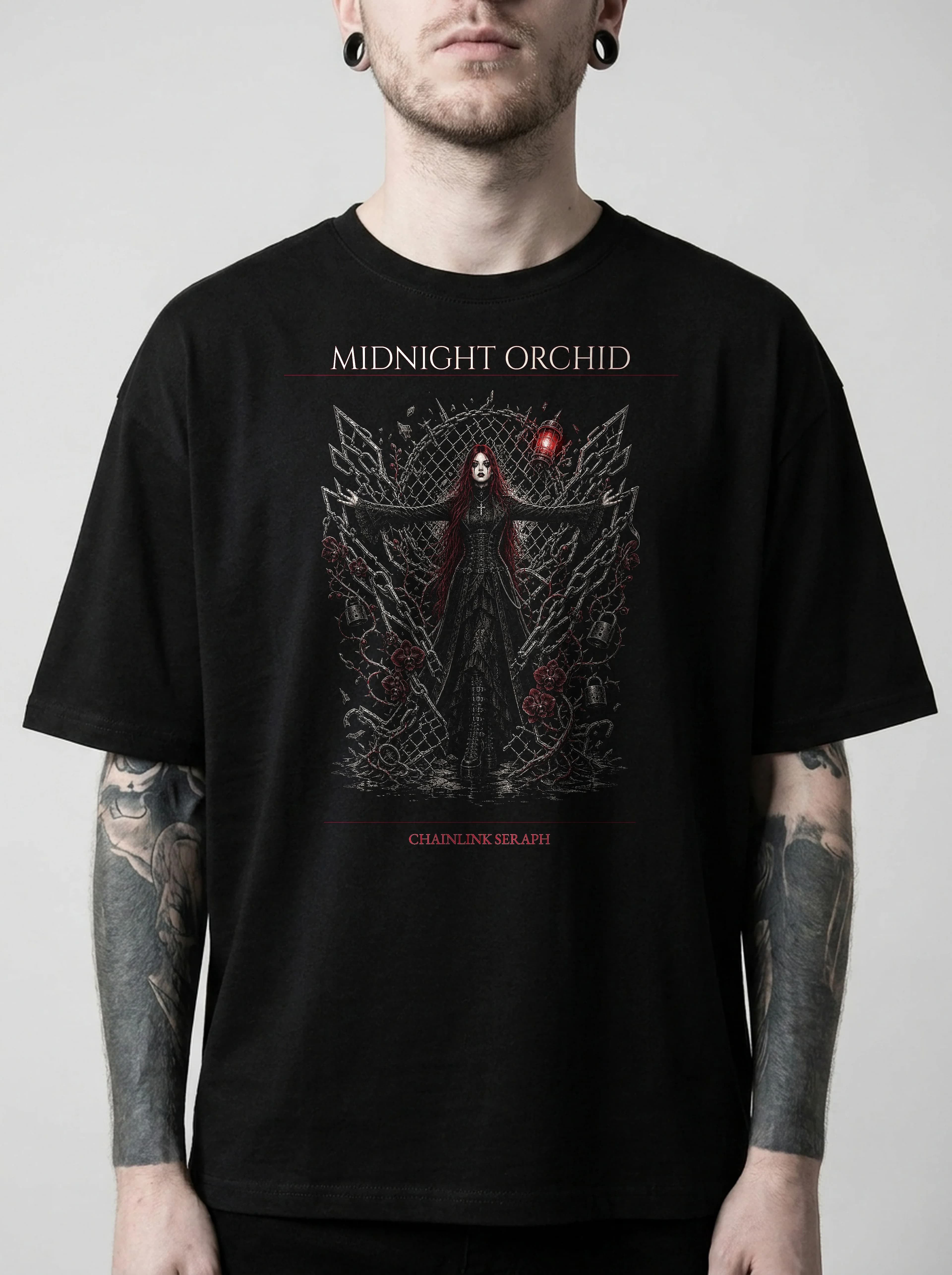 Midnight Orchid T-Shirt: male model, chest detail
