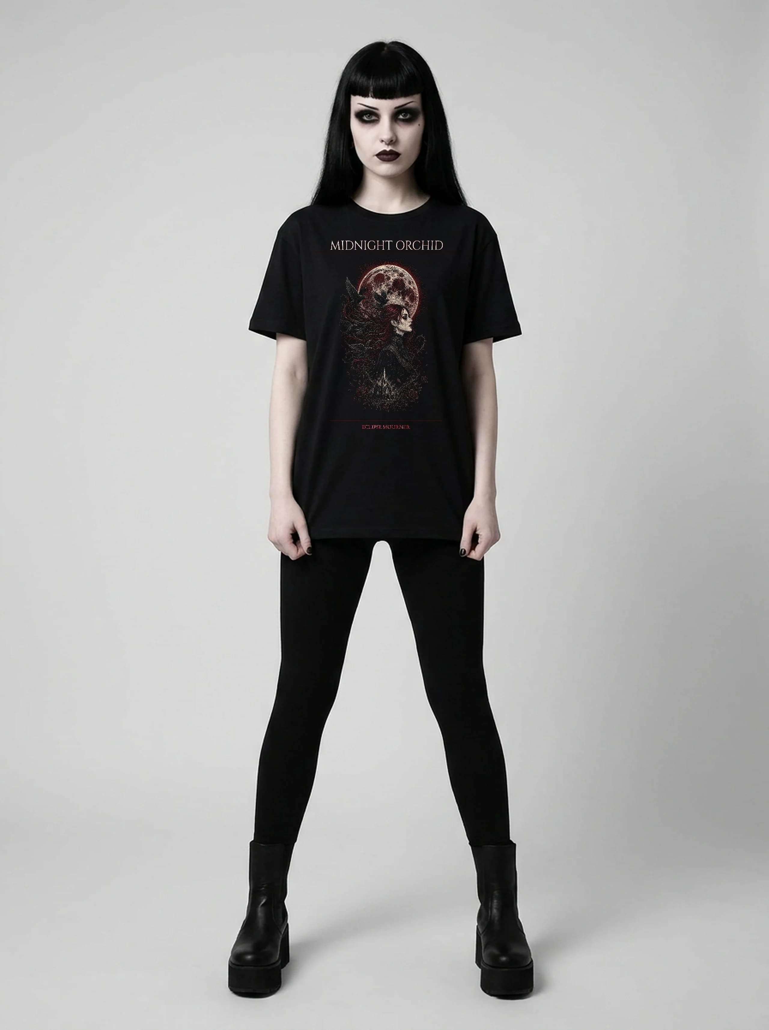 Midnight Orchid T-Shirt: female model, full length