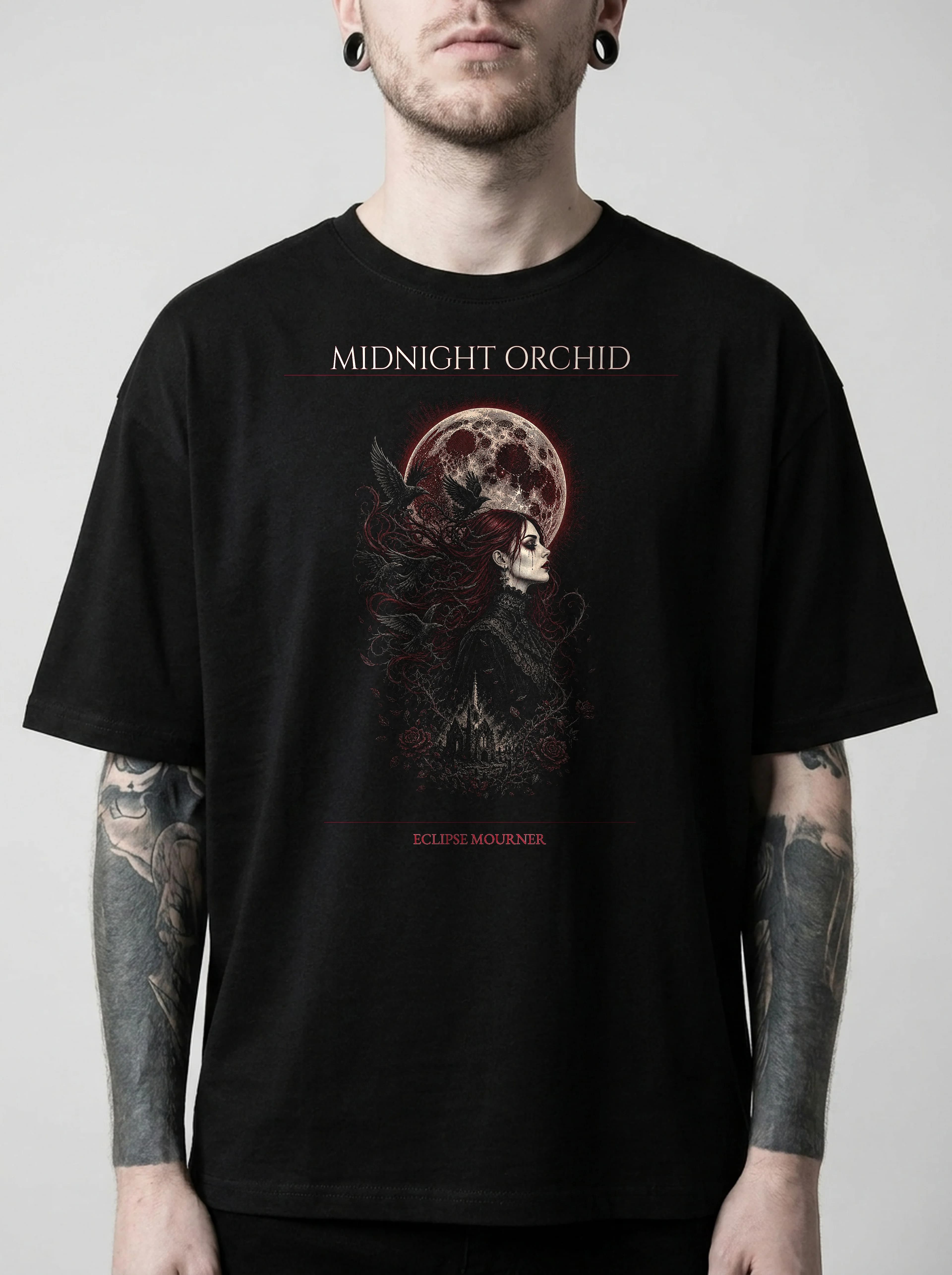 Midnight Orchid T-Shirt: male model, chest detail