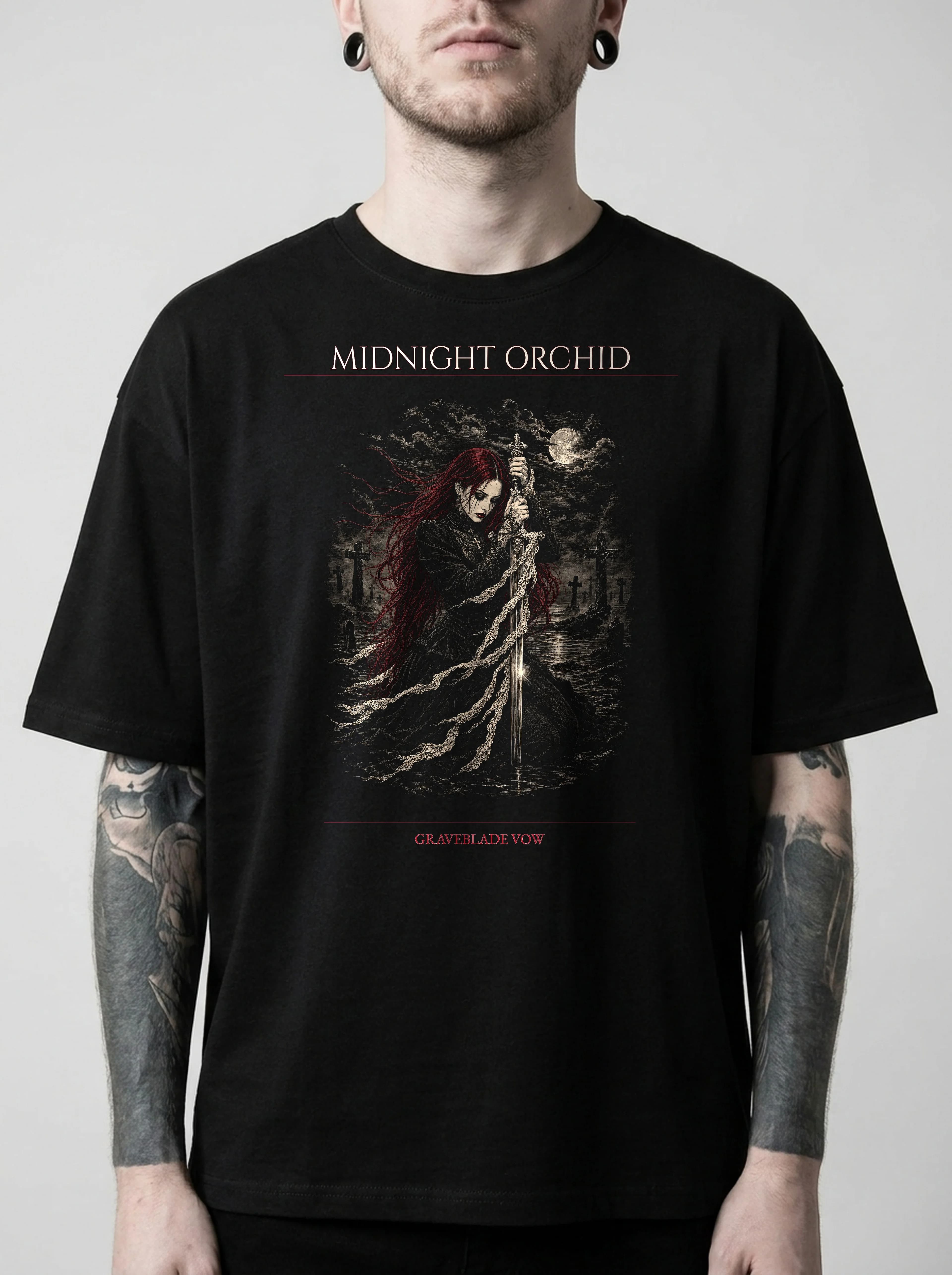 Midnight Orchid T-Shirt: male model, chest detail