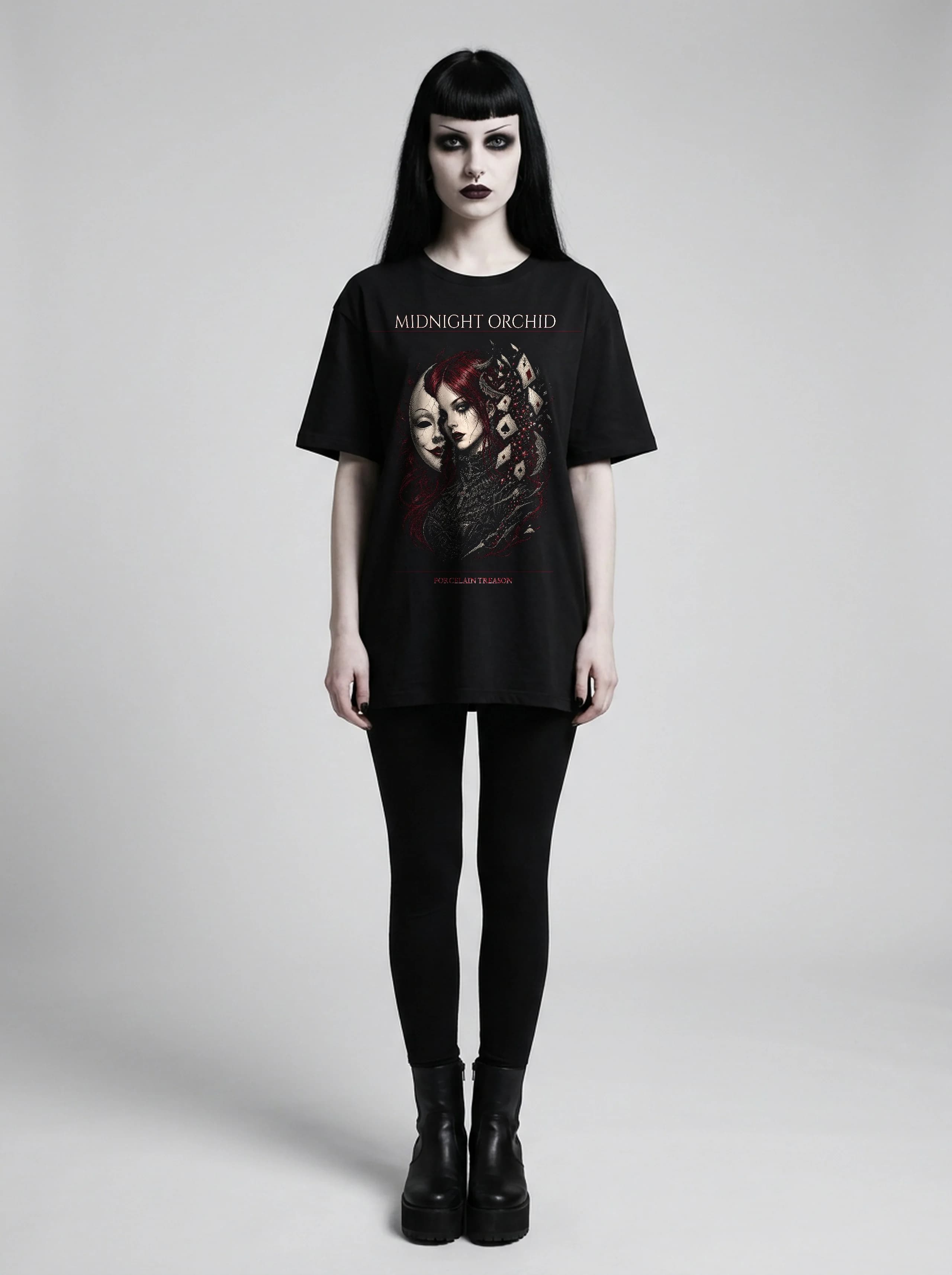 Midnight Orchid T-Shirt: female model, full length