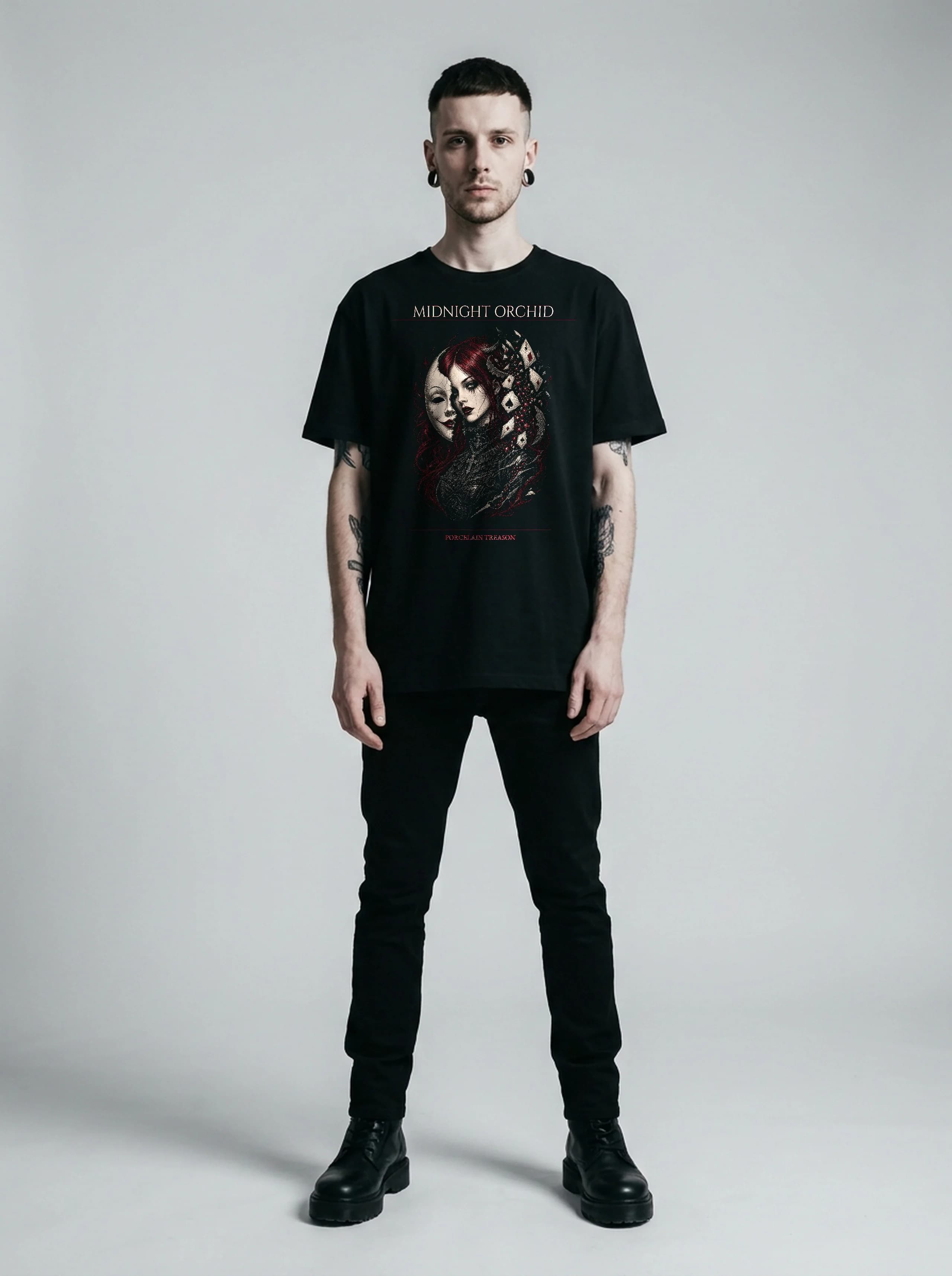 Midnight Orchid T-Shirt: male model, full length