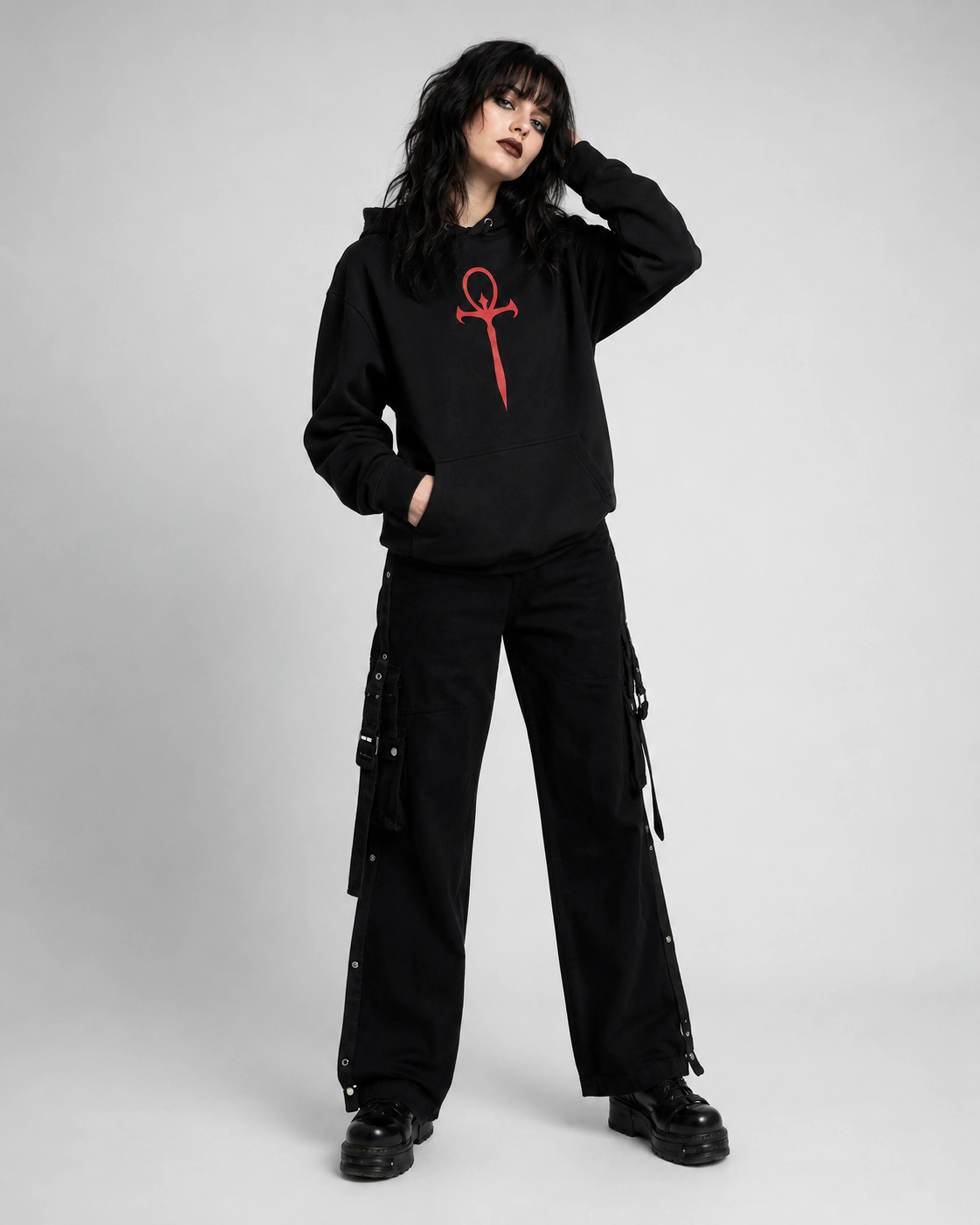 Nocturnal | Hoodie — female model, three-quarter view
