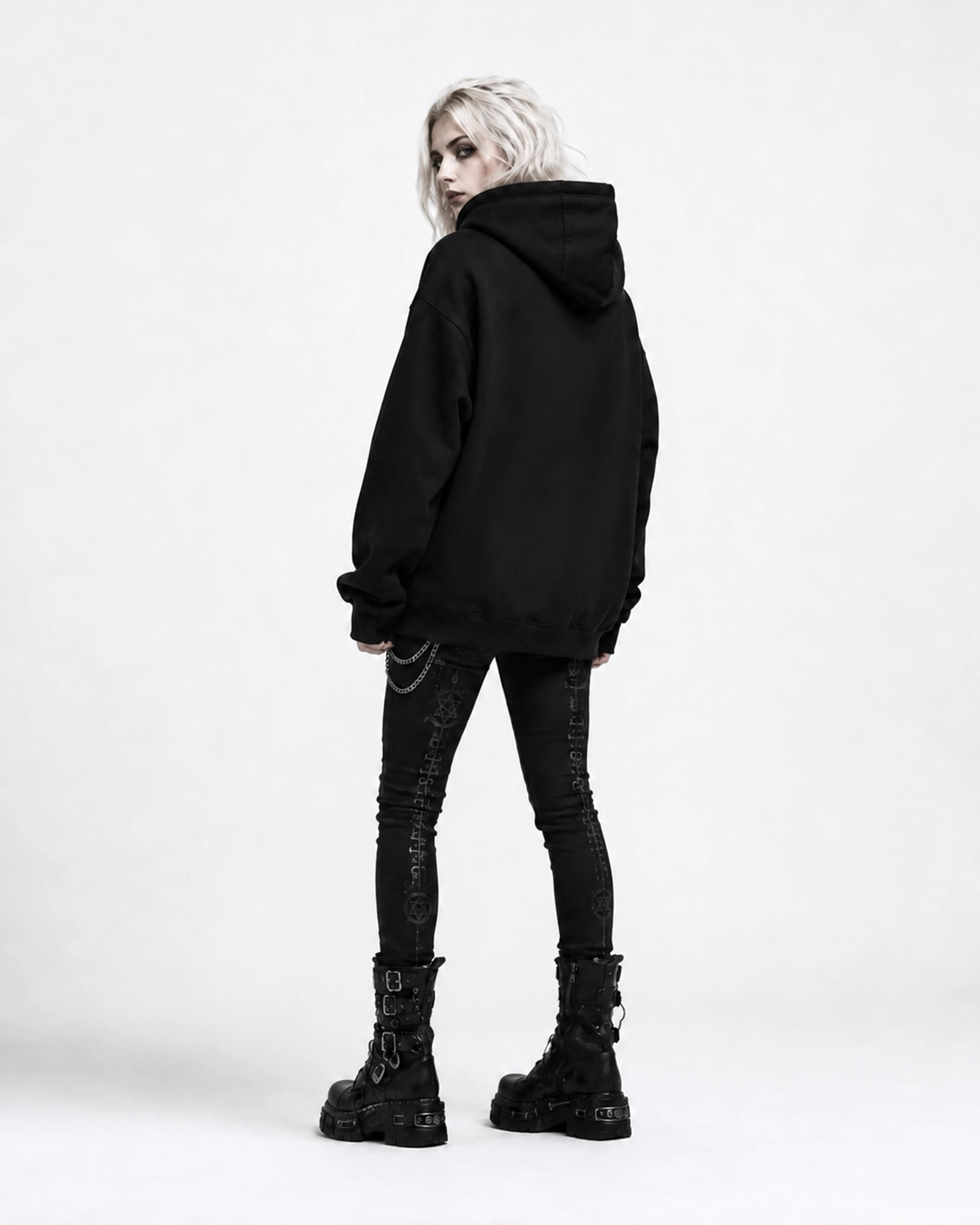 Obsidian Chants | Hoodie: female model, back view
