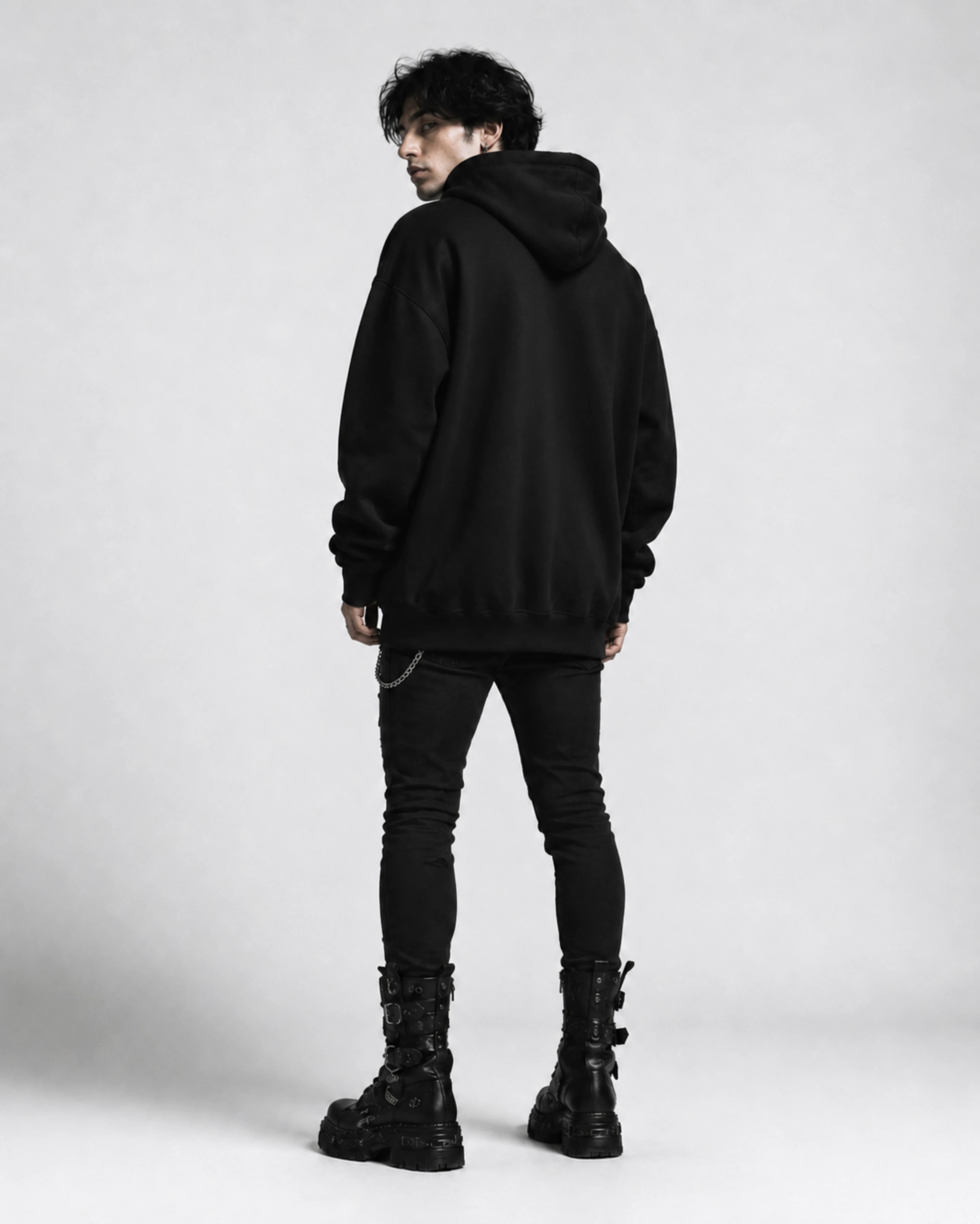 Obsidian Chants | Hoodie: male model, back view