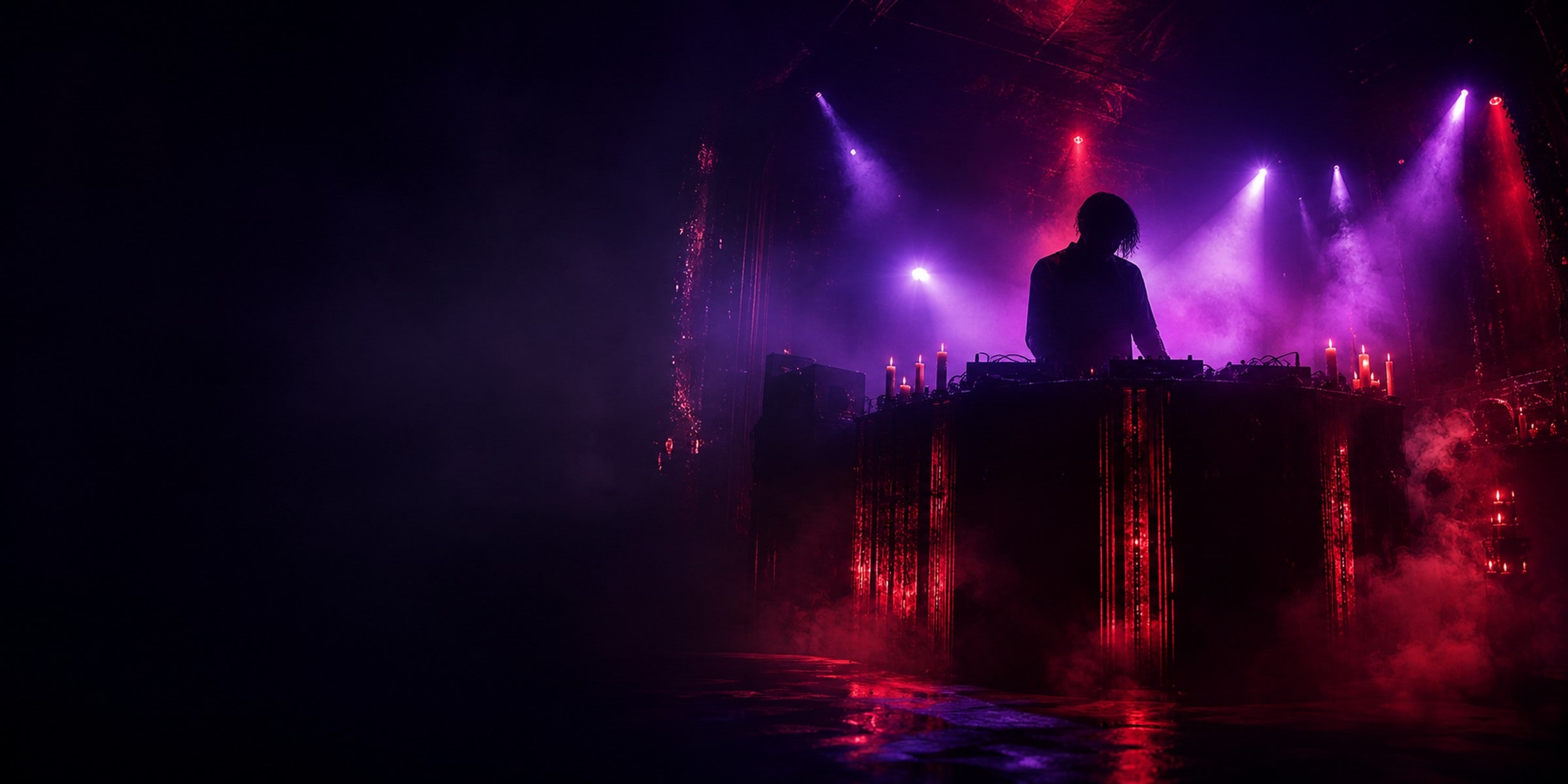 Nocturnal Records editorial — the music roster, neon-violet after-hours stage mood